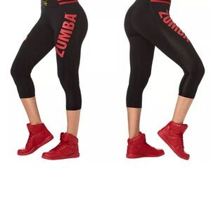 Zumba Fitness Black Leggings with Red Accents Crop Size Small